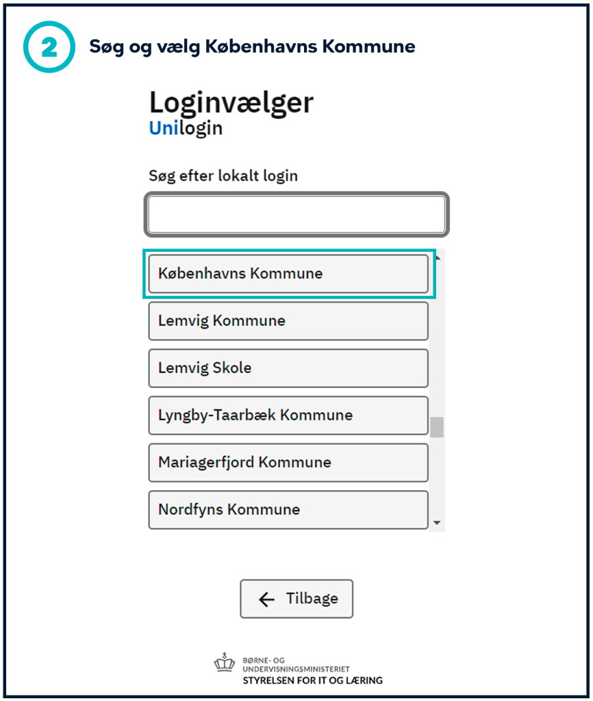 Trin 2: Søg og vælg Københavns Kommune